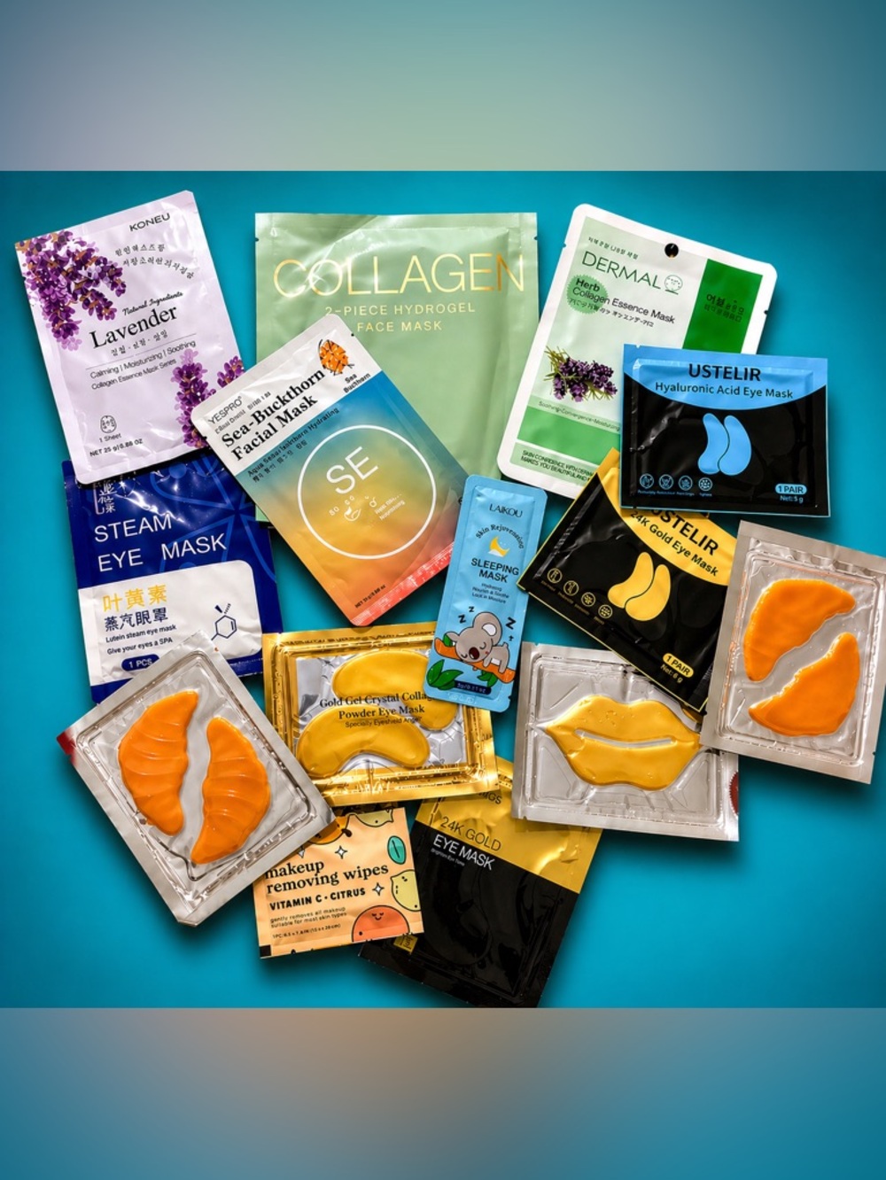 Skincare Bundle Set - Collagen Masks + Gold Eye Patches (14pc)